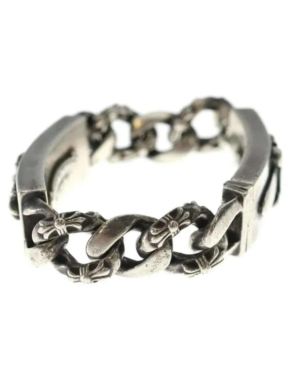 Chrome Hearts ID Dbl Flrl Dggr Fancy Double ID Floral Daga Bracelet Silver